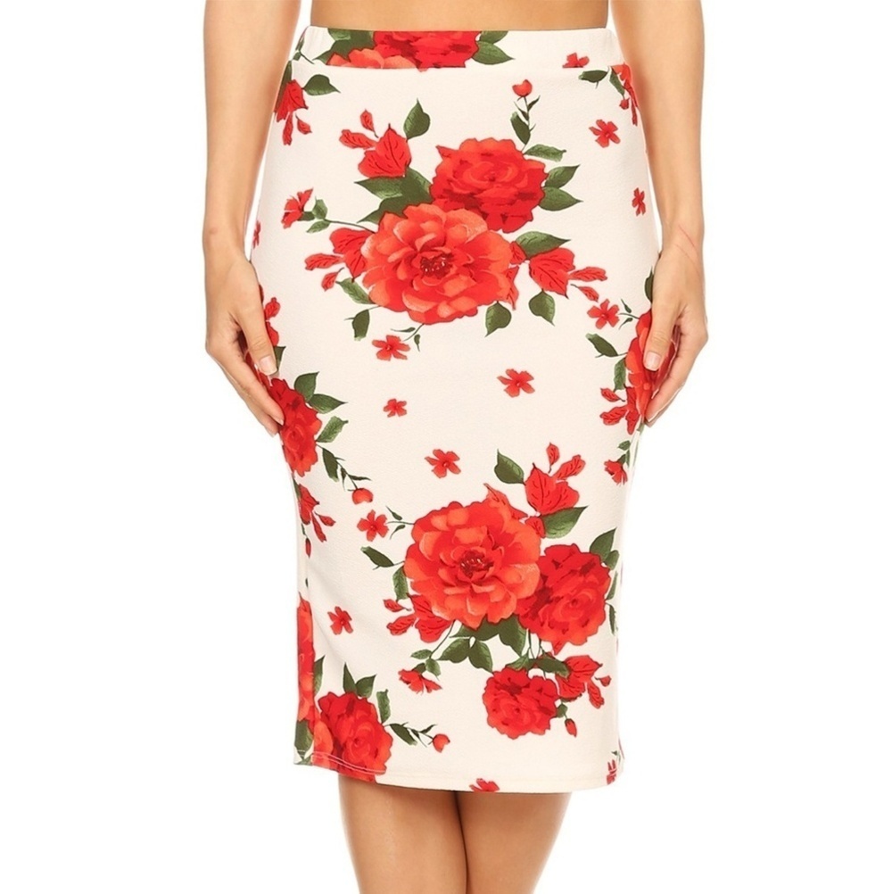 MOA Red Floral Pencil Skirt NEW
